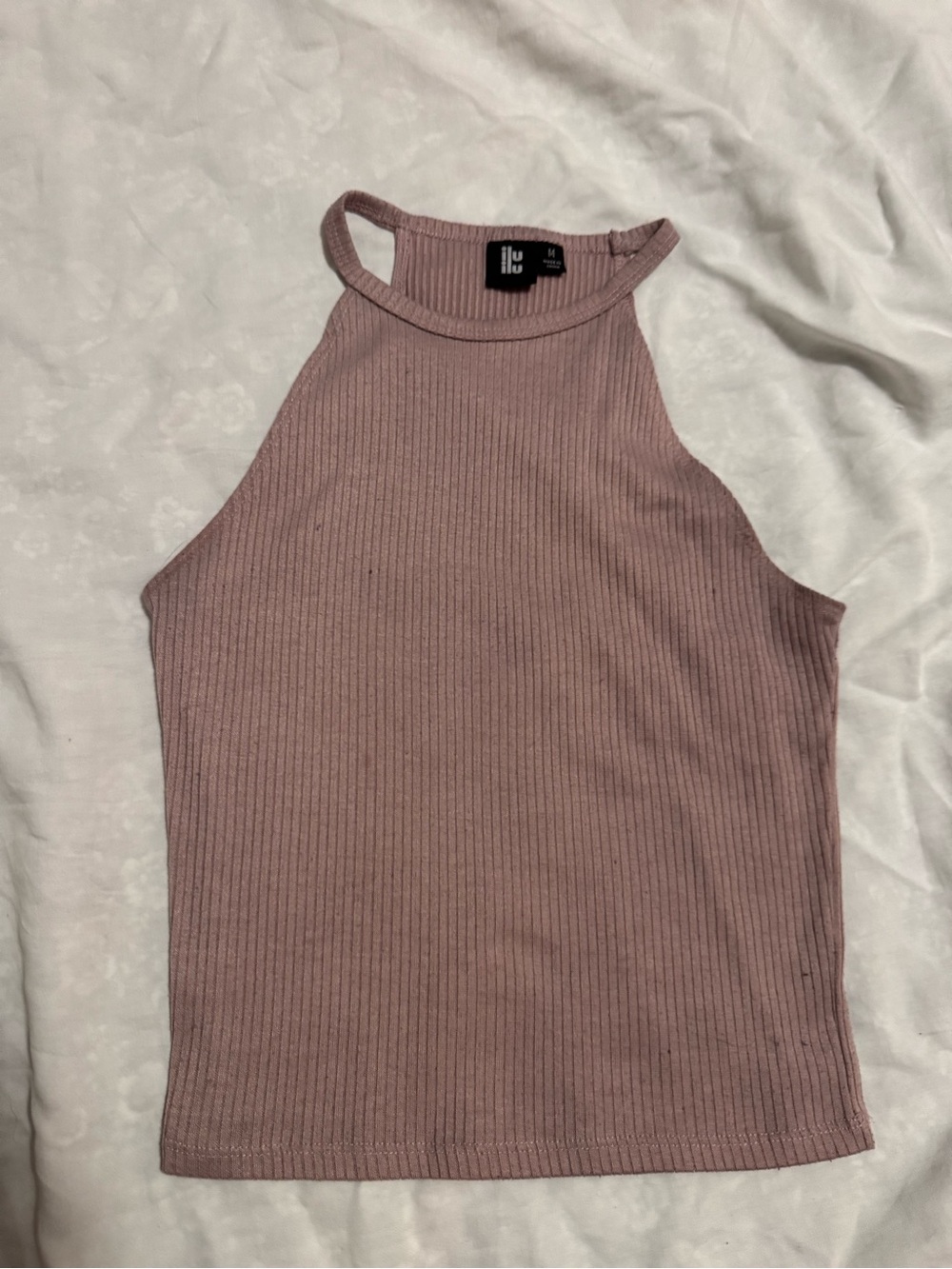 Ribbed High-Neck Tank Top in Mauve